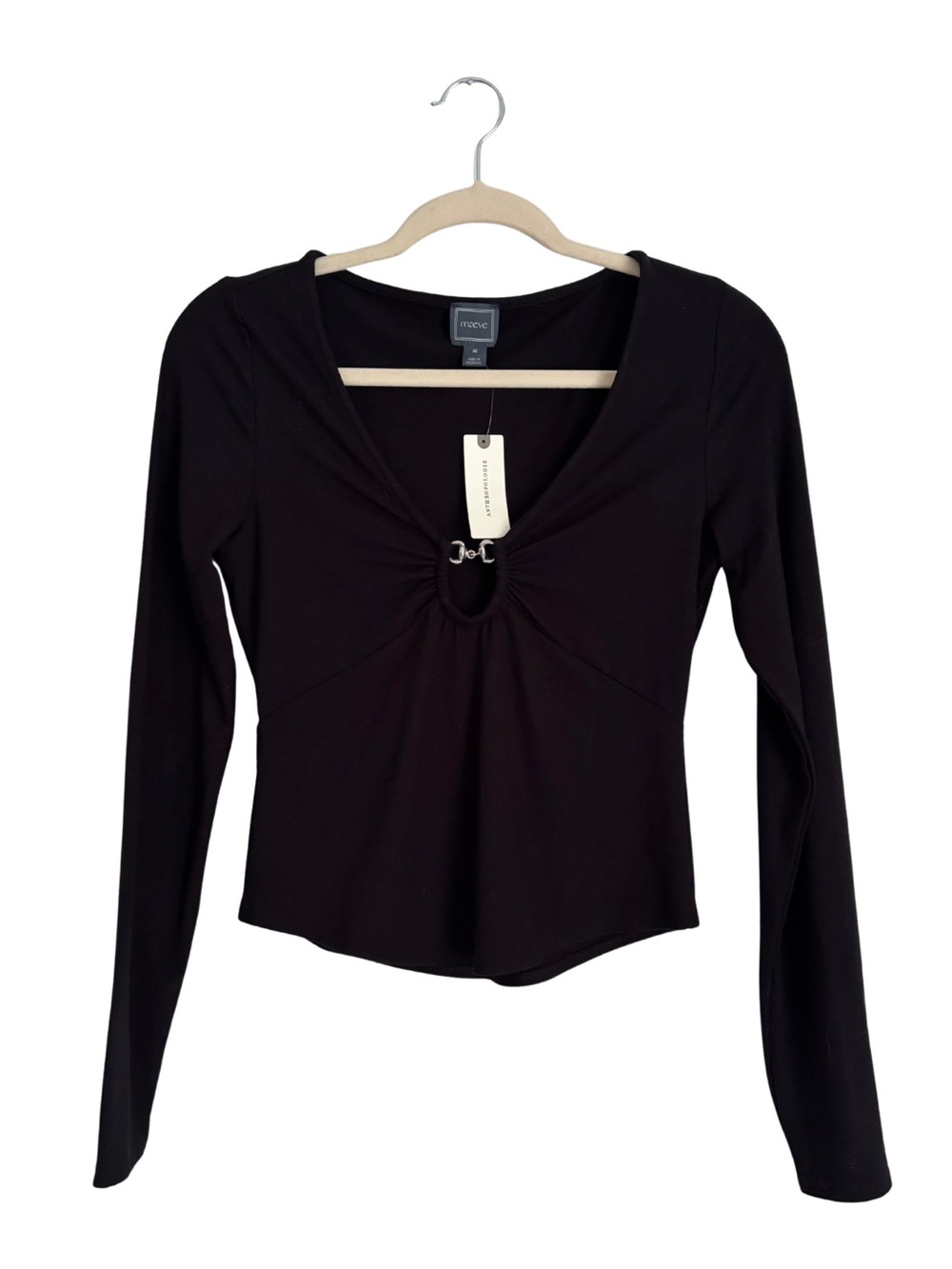 NWT Anthropologie Black Long-Sleeve Ring-Detail Top